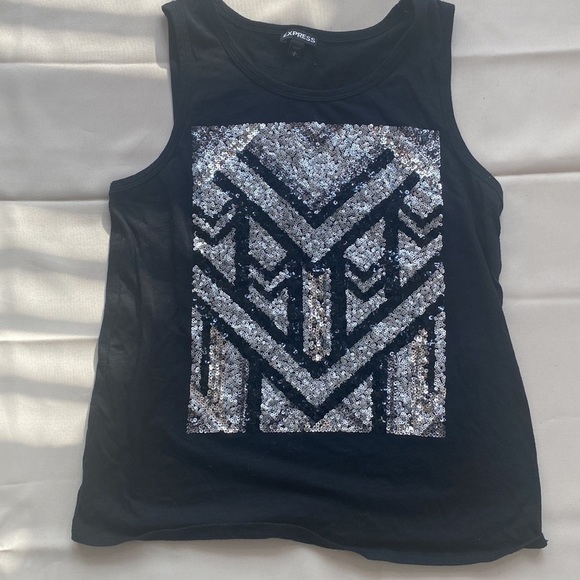 Express Tops - Express Tank Top With Black And Silver Sequin Design